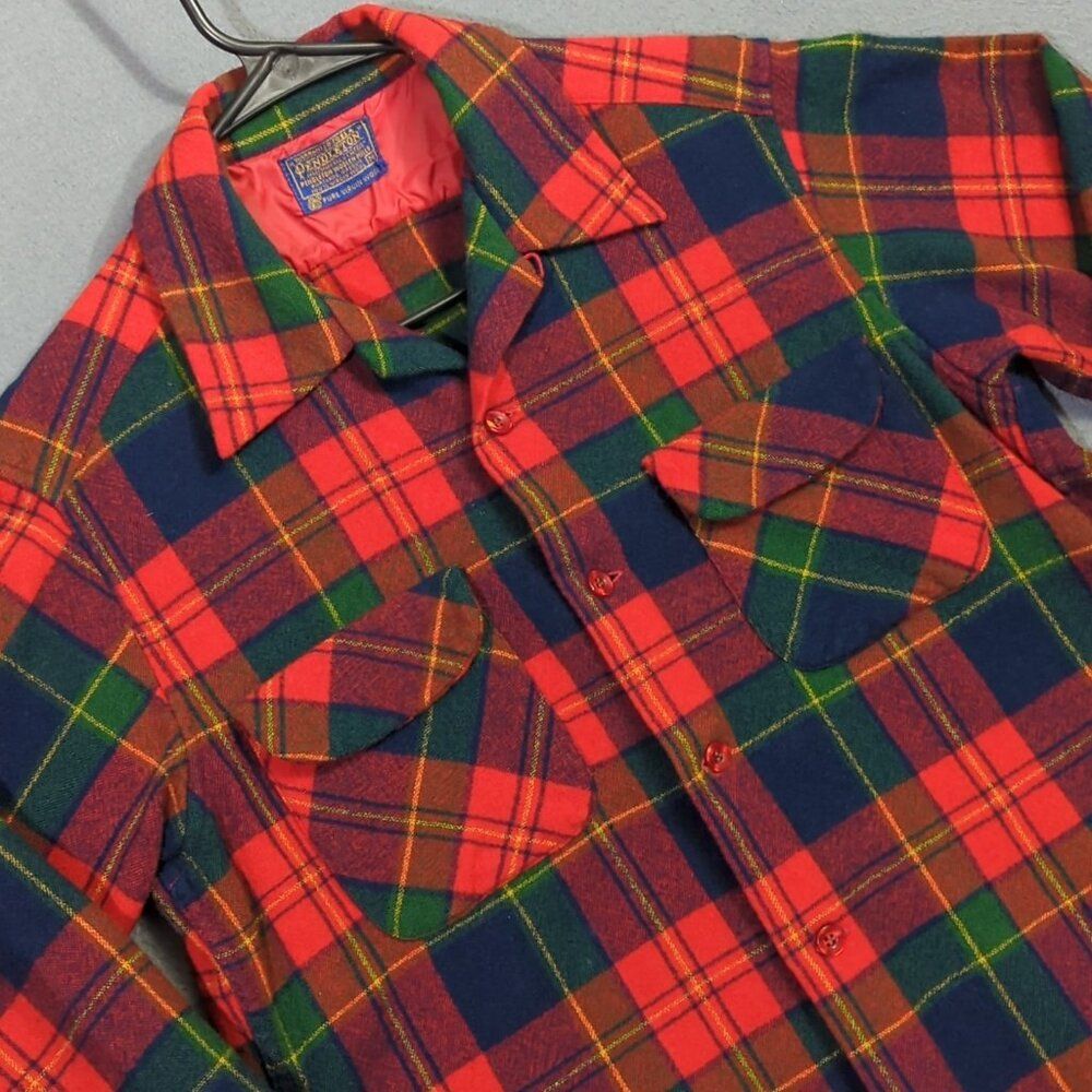Pendleton Vintage Board Shirt Men's M Red Boyd Tartan Plaid Wool Loop Collar